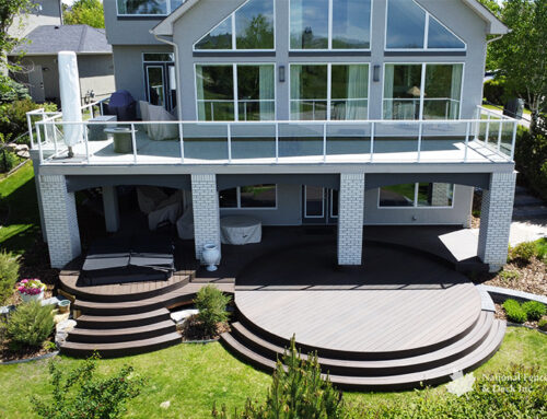 DekSmart Vinyl Deck With Glass Railing, And Curved Trex Transcend